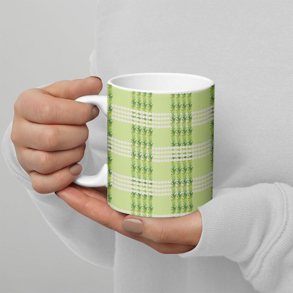 Aloha Hawaii Pakalana Pikake Lei Ceramic Mug Palaka Inspired Hawaiian-plaid Pastel Green