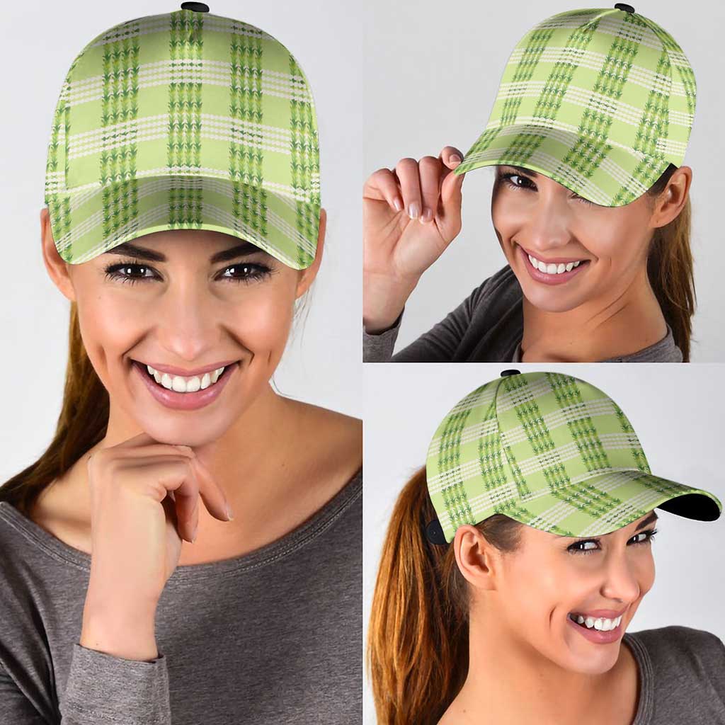 Aloha Hawaii Pakalana Pikake Lei Classic Cap Palaka Inspired Hawaiian-plaid Pastel Green