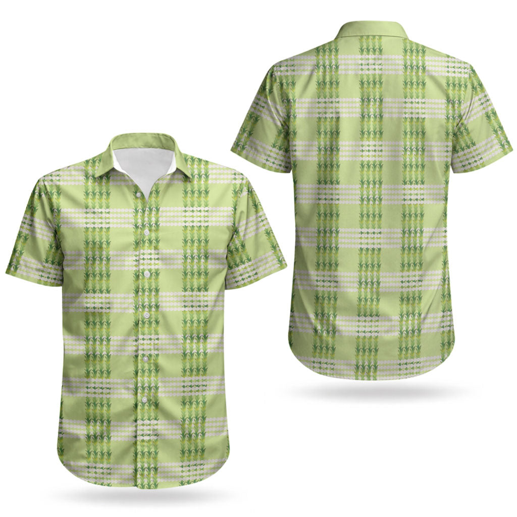 Aloha Hawaii Pakalana Pikake Lei Couples Matching Off Shoulder Maxi Dress and Hawaiian Shirt Palaka Inspired Hawaiian-plaid Pastel Green