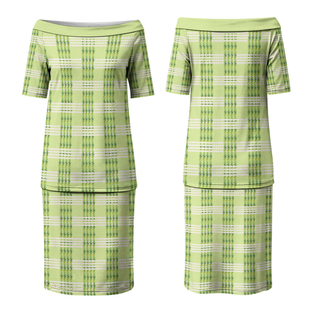 Aloha Hawaii Pakalana Pikake Lei Couples Matching Puletasi and Hawaiian Shirt Palaka Inspired Hawaiian-plaid Pastel Green