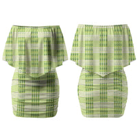 Aloha Hawaii Pakalana Pikake Lei Family Matching Off Shoulder Short Dress and Hawaiian Shirt Palaka Inspired Hawaiian-plaid Pastel Green