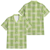 Aloha Hawaii Pakalana Pikake Lei Family Matching Off Shoulder Short Dress and Hawaiian Shirt Palaka Inspired Hawaiian-plaid Pastel Green