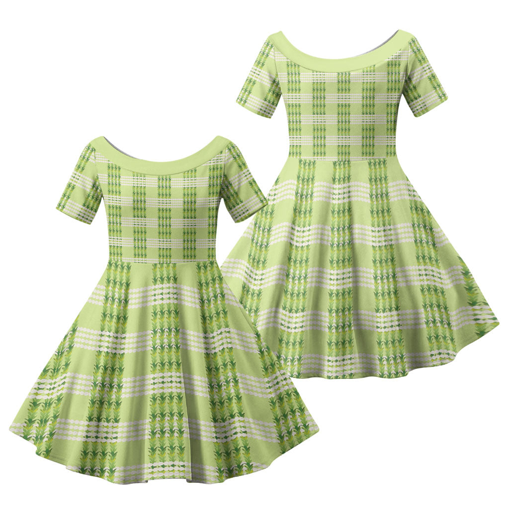 Aloha Hawaii Pakalana Pikake Lei Family Matching Puletasi and Hawaiian Shirt Palaka Inspired Hawaiian-plaid Pastel Green