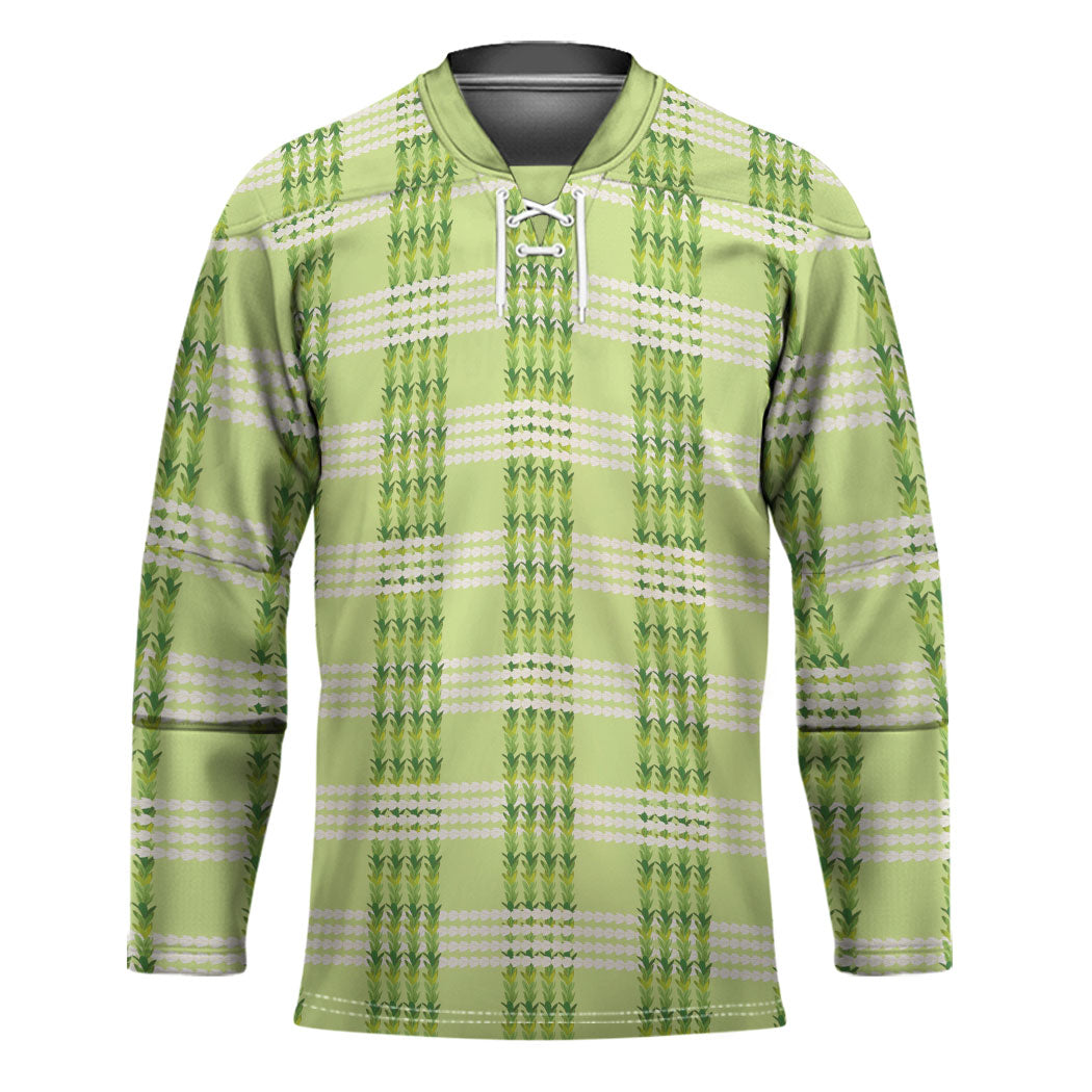 Aloha Hawaii Pakalana Pikake Lei Hockey Jersey Palaka Inspired Hawaiian-plaid Pastel Green