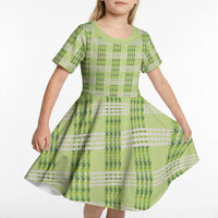 Aloha Hawaii Pakalana Pikake Lei Kid Short Sleeve Dress Palaka Inspired Hawaiian-plaid Pastel Green