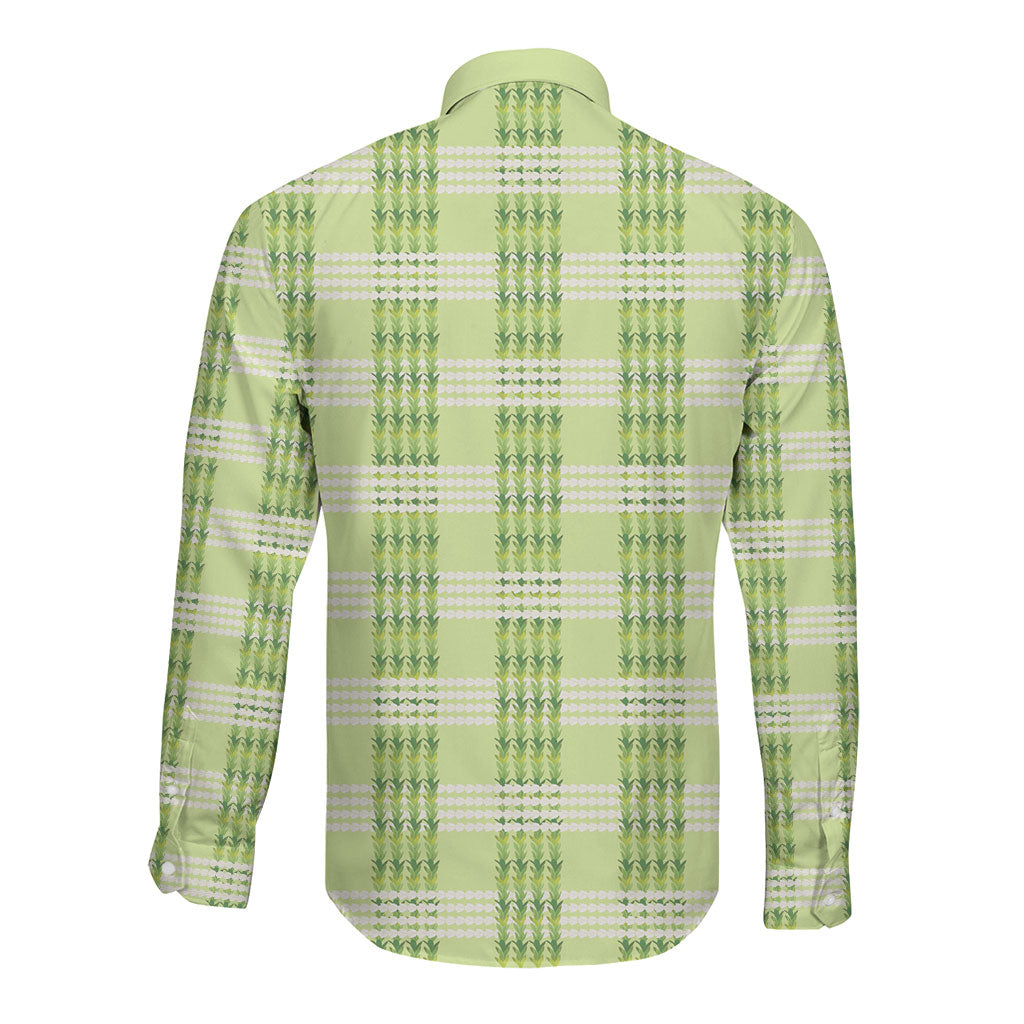 Aloha Hawaii Pakalana Pikake Lei Long Sleeve Button Shirt Palaka Inspired Hawaiian-plaid Pastel Green