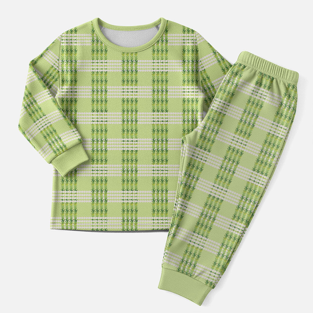 Aloha Hawaii Pakalana Pikake Lei Christmas Pajama Set Palaka Inspired Hawaiian-plaid Pastel Green