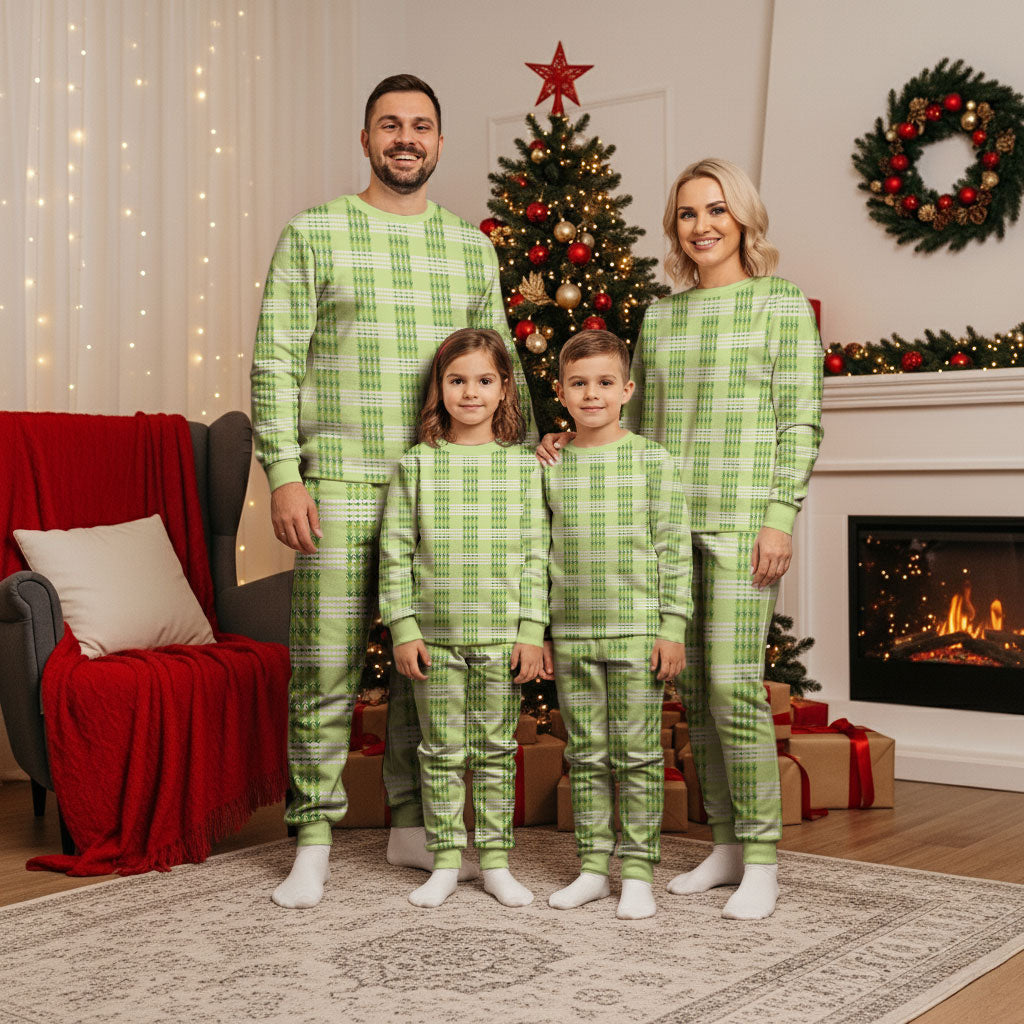 Aloha Hawaii Pakalana Pikake Lei Christmas Pajama Set Palaka Inspired Hawaiian-plaid Pastel Green