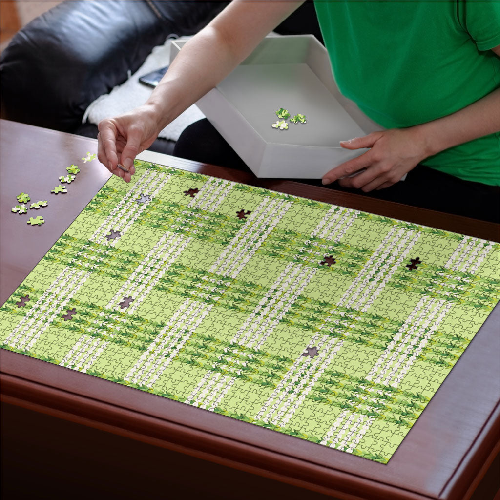 Aloha Hawaii Pakalana Pikake Lei Puzzle Palaka Inspired Hawaiian-plaid Pastel Green