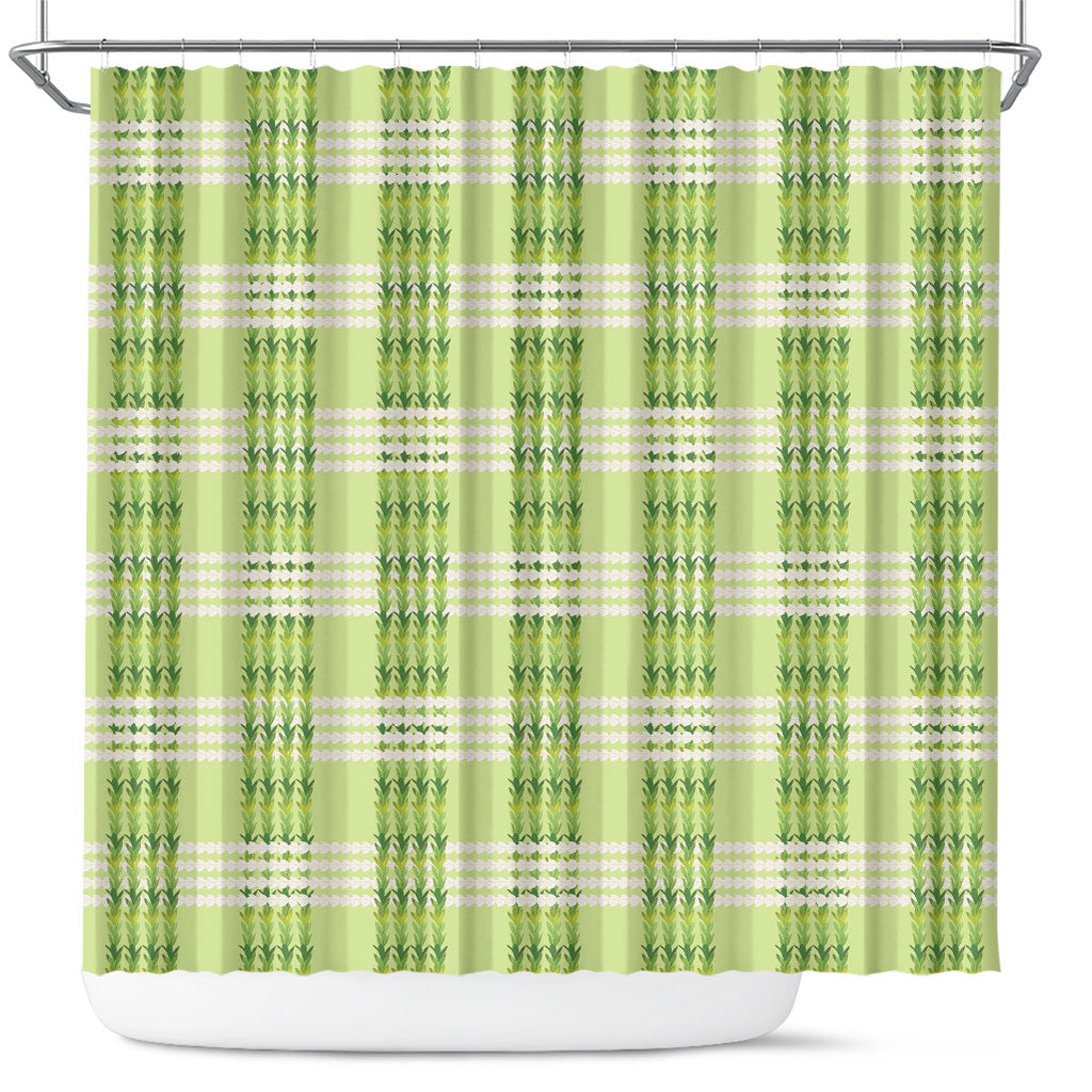 Aloha Hawaii Pakalana Pikake Lei Shower Curtain Palaka Inspired Hawaiian-plaid Pastel Green