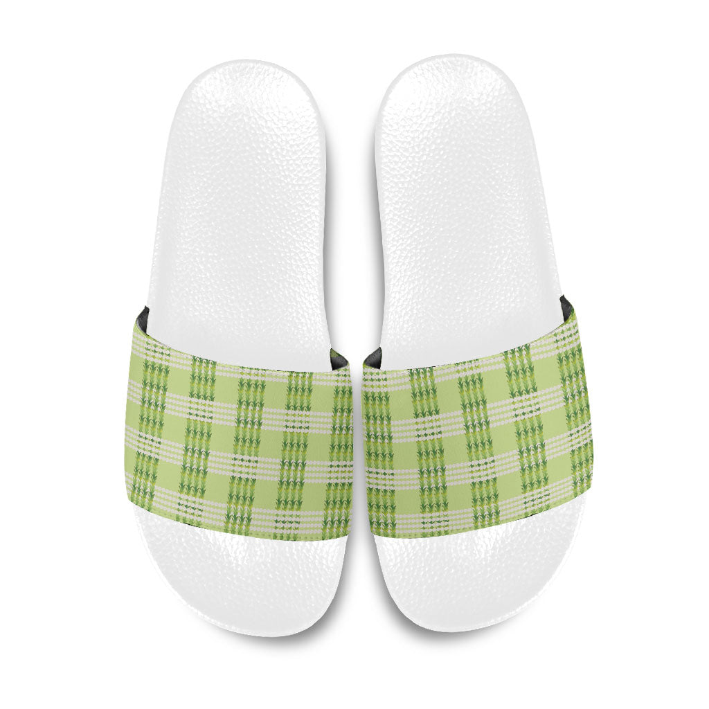 Aloha Hawaii Pakalana Pikake Lei Slide Sandals Palaka Inspired Hawaiian-plaid Pastel Green