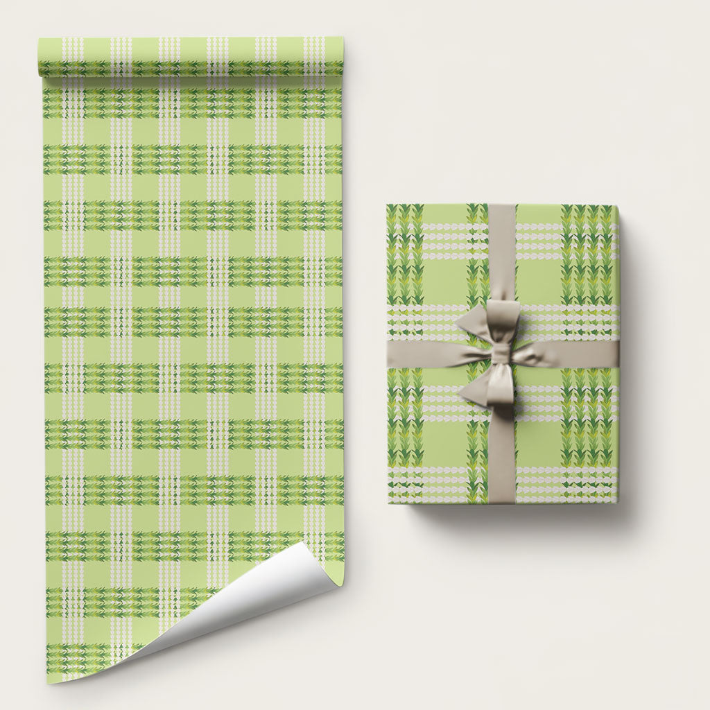 Aloha Hawaii Pakalana Pikake Lei Wrapping Paper Palaka Inspired Hawaiian-plaid Pastel Green