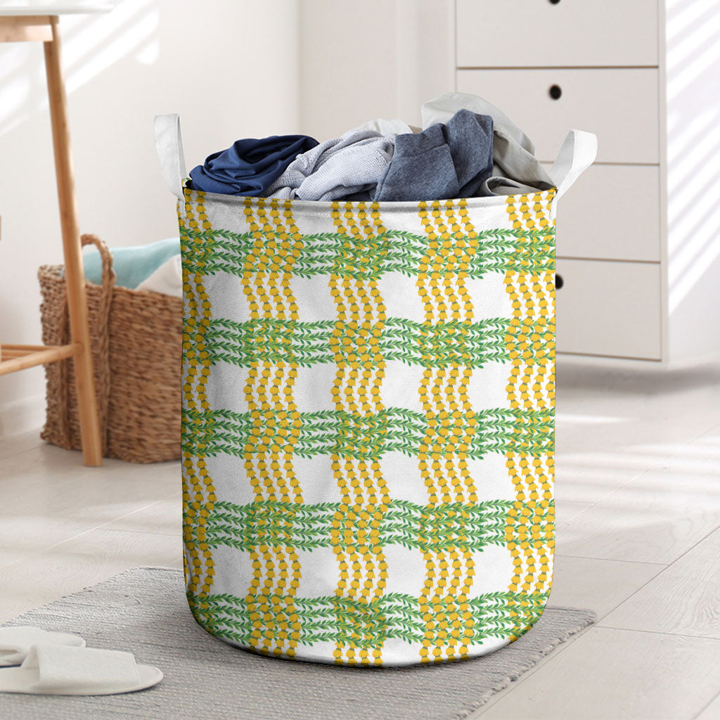 Aloha Hawaii Ilima Maile Lei Laundry Basket Palaka Inspired Hawaiian-plaid White LT14 White - Polynesian Pride