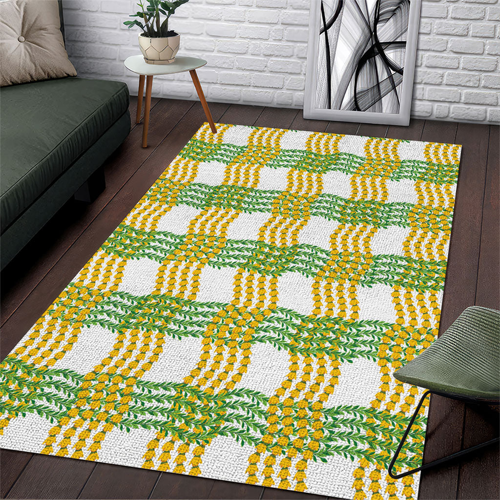 Aloha Hawaii Ilima Maile Lei Area Rug Palaka Inspired Hawaiian-plaid White