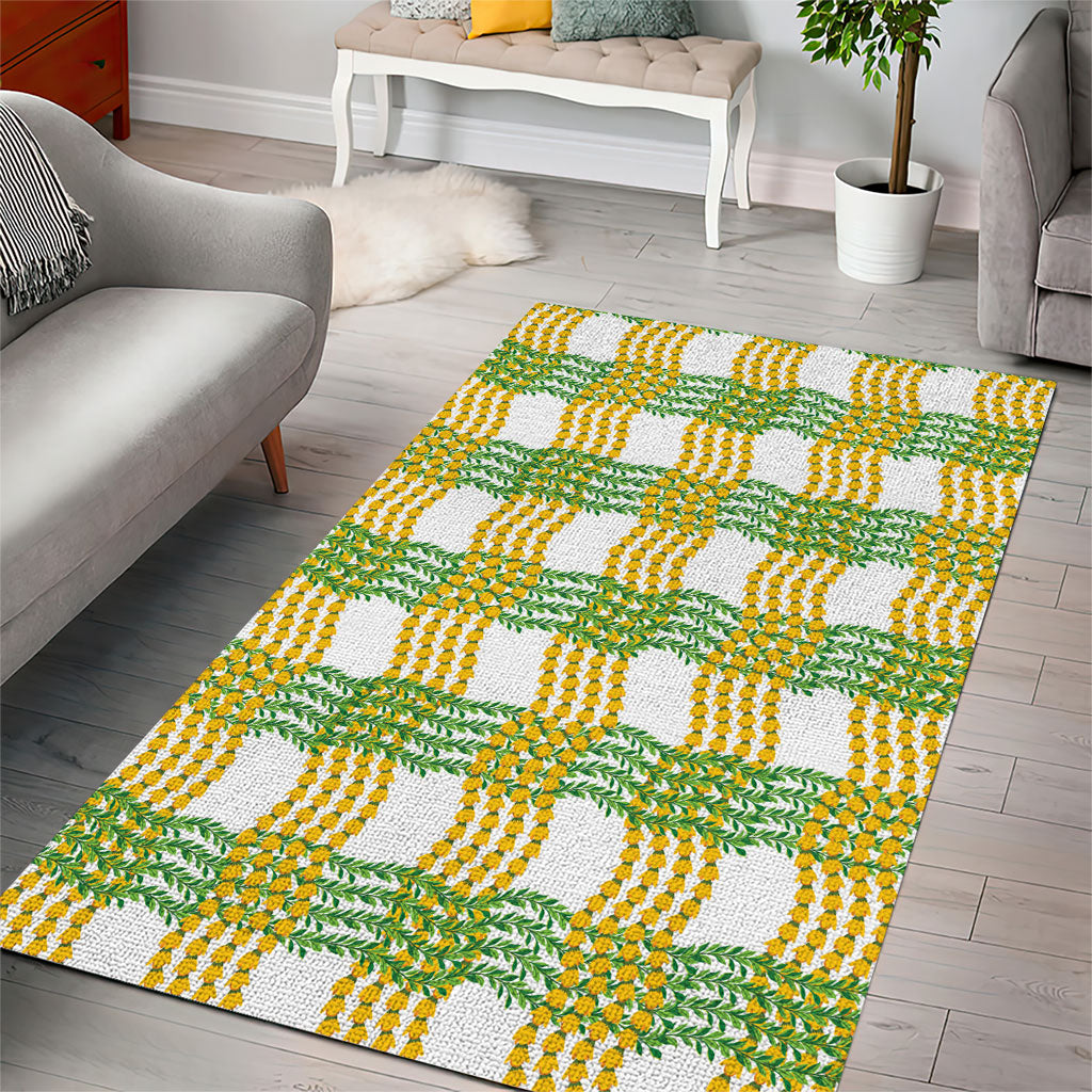 Aloha Hawaii Ilima Maile Lei Area Rug Palaka Inspired Hawaiian-plaid White