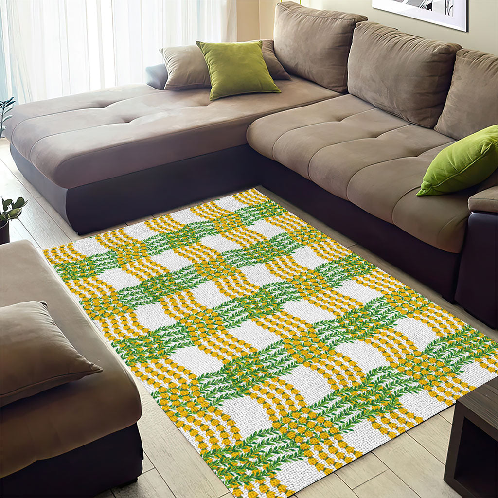 Aloha Hawaii Ilima Maile Lei Area Rug Palaka Inspired Hawaiian-plaid White
