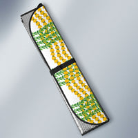 Aloha Hawaii Ilima Maile Lei Auto Sun Shade Palaka Inspired Hawaiian-plaid White
