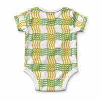 Aloha Hawaii Ilima Maile Lei Baby Onesie Palaka Inspired Hawaiian-plaid White