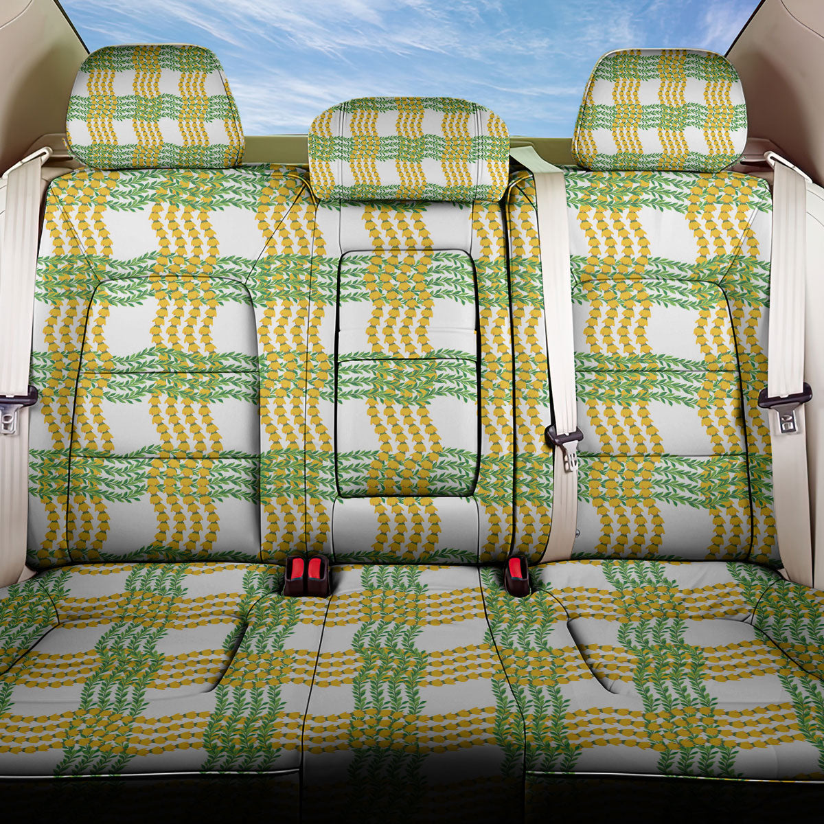 Aloha Hawaii Ilima Maile Lei Back Car Seat Cover Palaka Inspired Hawaiian-plaid White