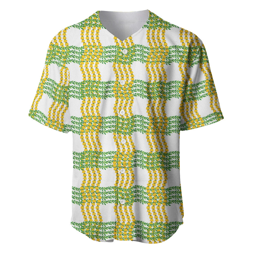 Aloha Hawaii Ilima Maile Lei Baseball Jersey Palaka Inspired Hawaiian-plaid White