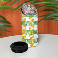 Aloha Hawaii Ilima Maile Lei 4 in 1 Can Cooler Tumbler Palaka Inspired Hawaiian-plaid White