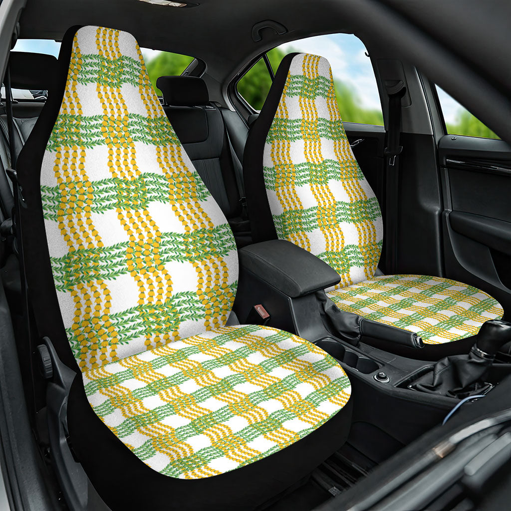 Aloha Hawaii Ilima Maile Lei Car Seat Cover Palaka Inspired Hawaiian-plaid White LT14 One Size White - Polynesian Pride