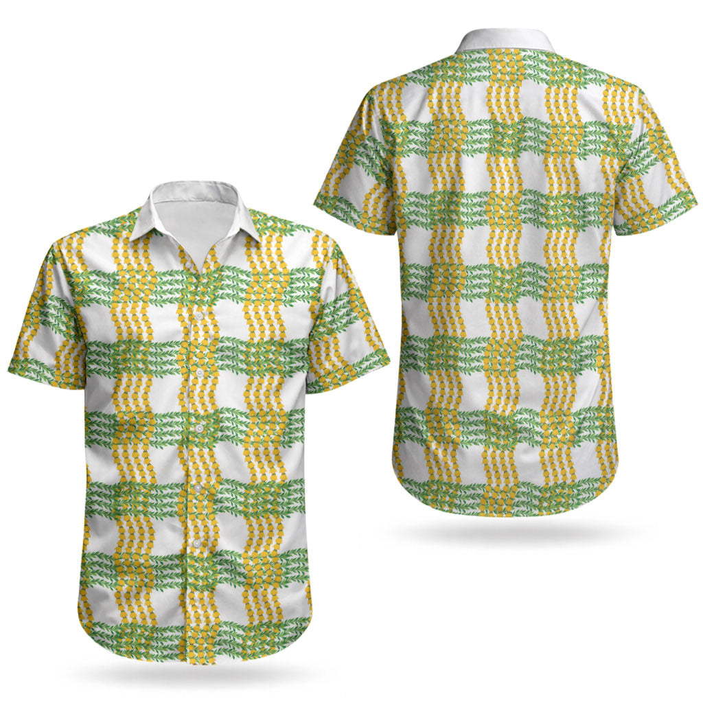 Aloha Hawaii Ilima Maile Lei Couples Matching Long Sleeve Bodycon Dress and Hawaiian Shirt Palaka Inspired Hawaiian-plaid White