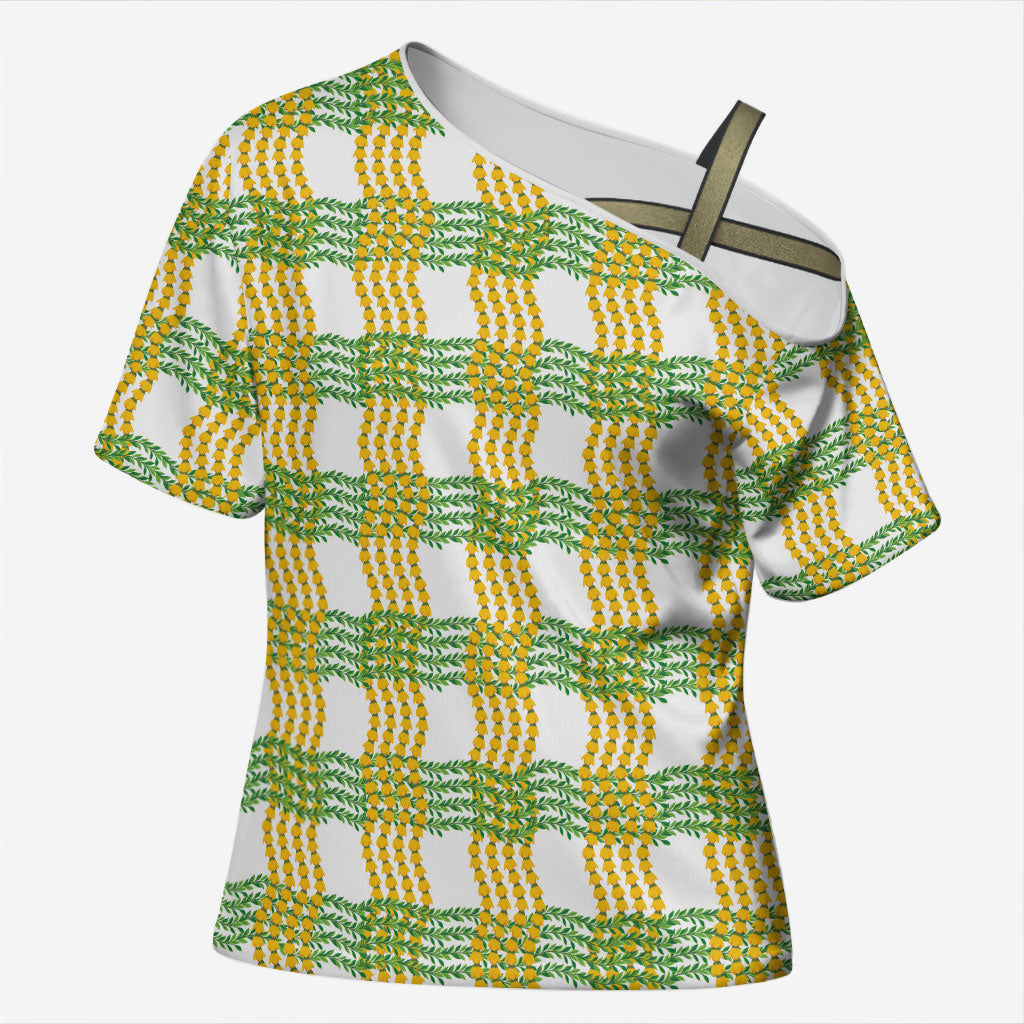 Aloha Hawaii Ilima Maile Lei Cross Shoulder Shirt Palaka Inspired Hawaiian-plaid White LT14 Female White - Polynesian Pride