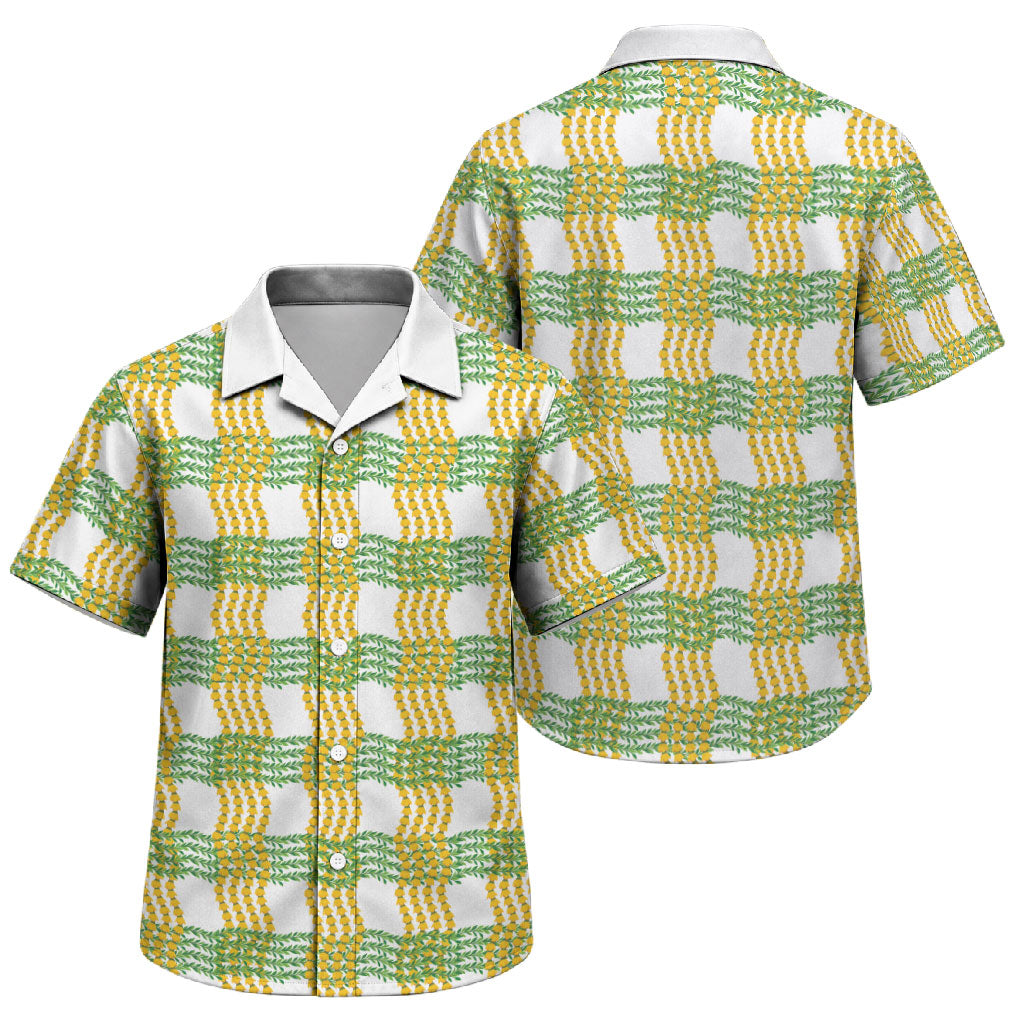 Aloha Hawaii Ilima Maile Lei Family Matching Mermaid Dress and Hawaiian Shirt Palaka Inspired Hawaiian-plaid White