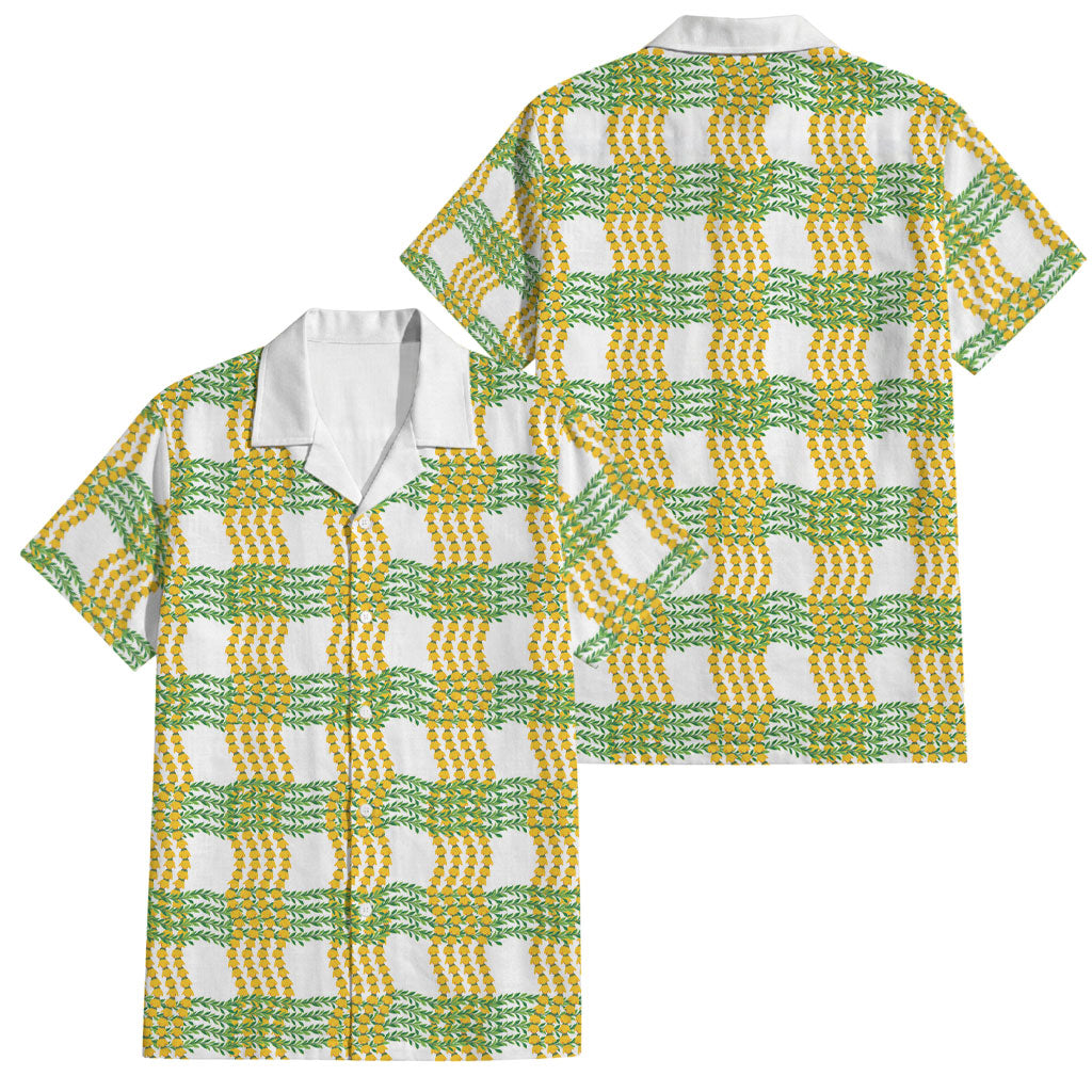 Aloha Hawaii Ilima Maile Lei Family Matching Summer Maxi Dress and Hawaiian Shirt Palaka Inspired Hawaiian-plaid White