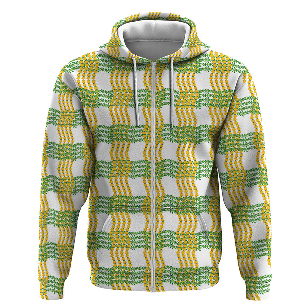 Aloha Hawaii Ilima Maile Lei Hoodie Palaka Inspired Hawaiian-plaid White