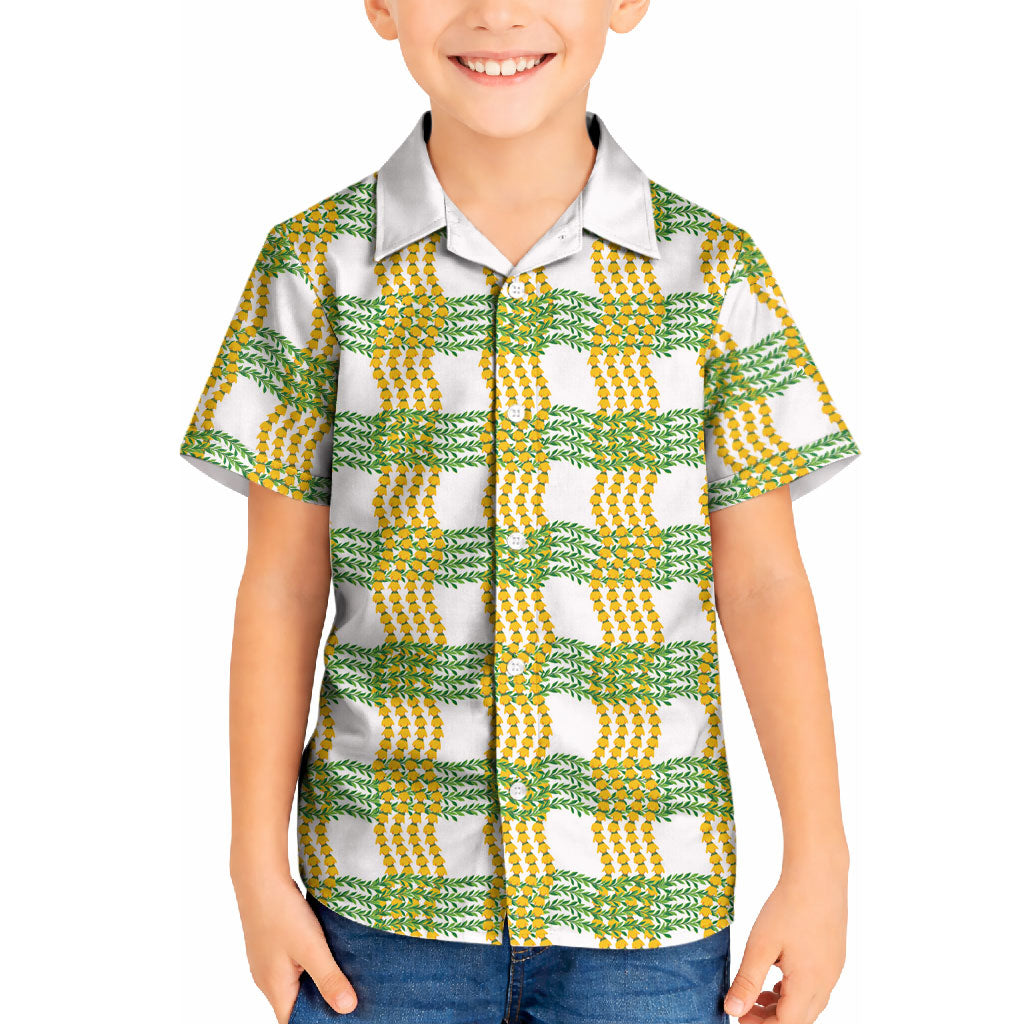 Aloha Hawaii Ilima Maile Lei Kid Hawaiian Shirt Palaka Inspired Hawaiian-plaid White