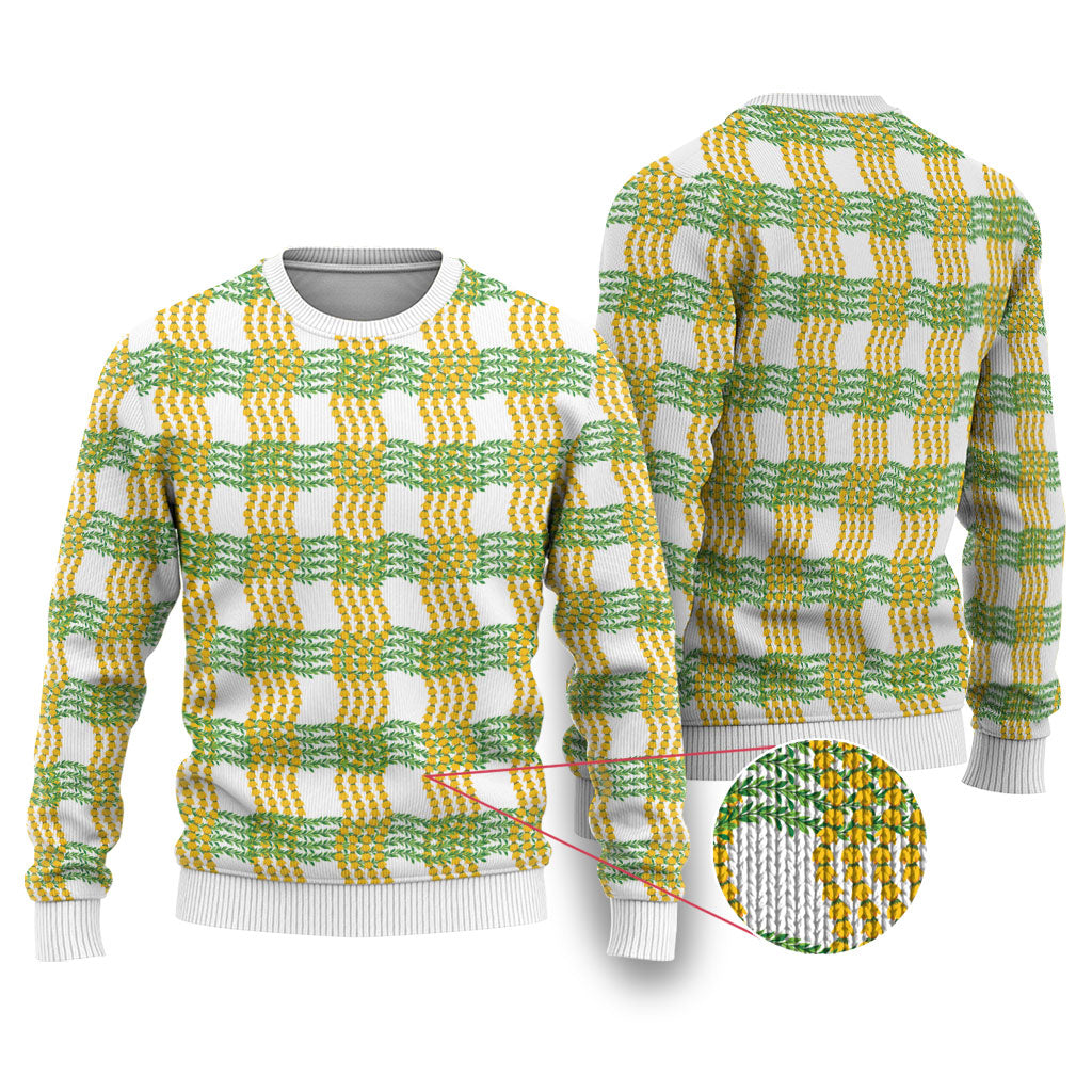 Aloha Hawaii Ilima Maile Lei Ugly Christmas Sweater Palaka Inspired Hawaiian-plaid White LT14 White - Polynesian Pride