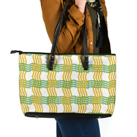 Aloha Hawaii Ilima Maile Lei Leather Tote Bag Palaka Inspired Hawaiian-plaid White