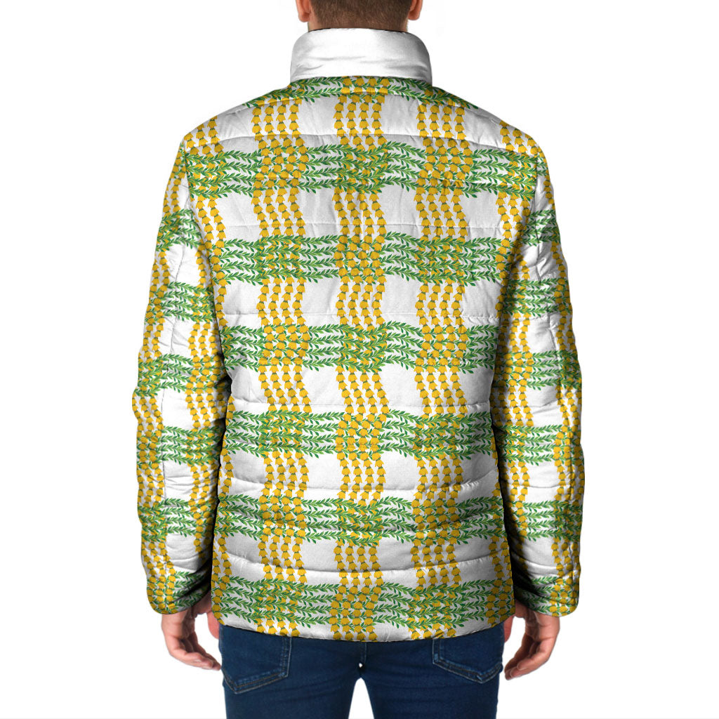 Aloha Hawaii Ilima Maile Lei Padded Jacket Palaka Inspired Hawaiian-plaid White