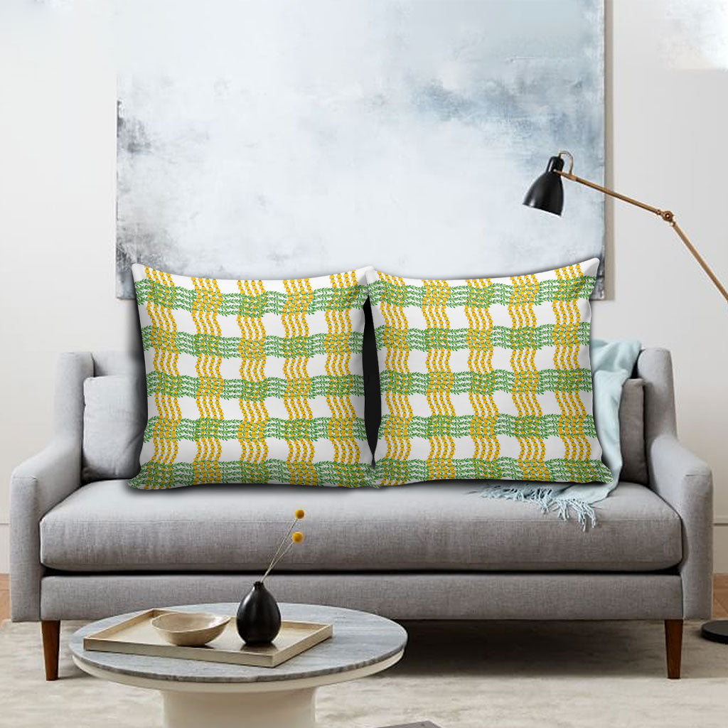 Aloha Hawaii Ilima Maile Lei Pillow Cover Palaka Inspired Hawaiian-plaid White