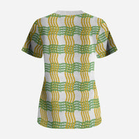 Aloha Hawaii Ilima Maile Lei Scrub Top Palaka Inspired Hawaiian-plaid White