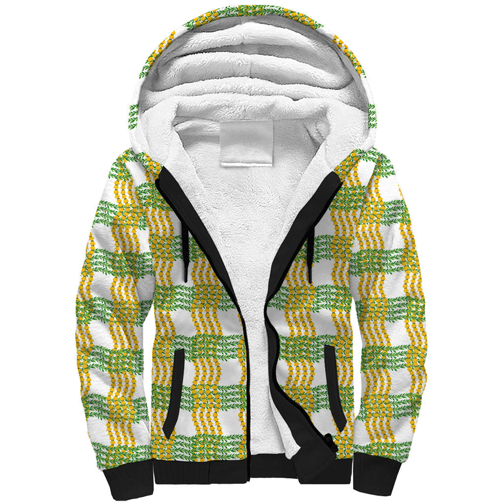 Aloha Hawaii Ilima Maile Lei Sherpa Hoodie Palaka Inspired Hawaiian-plaid White