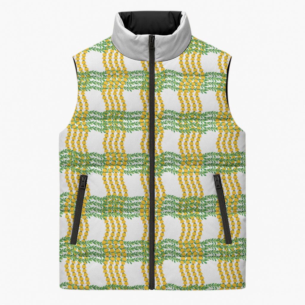 Aloha Hawaii Ilima Maile Lei Sleeveless Puffer Jacket Palaka Inspired Hawaiian-plaid White