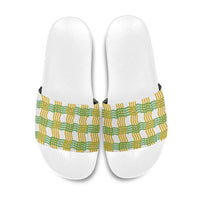 Aloha Hawaii Ilima Maile Lei Slide Sandals Palaka Inspired Hawaiian-plaid White