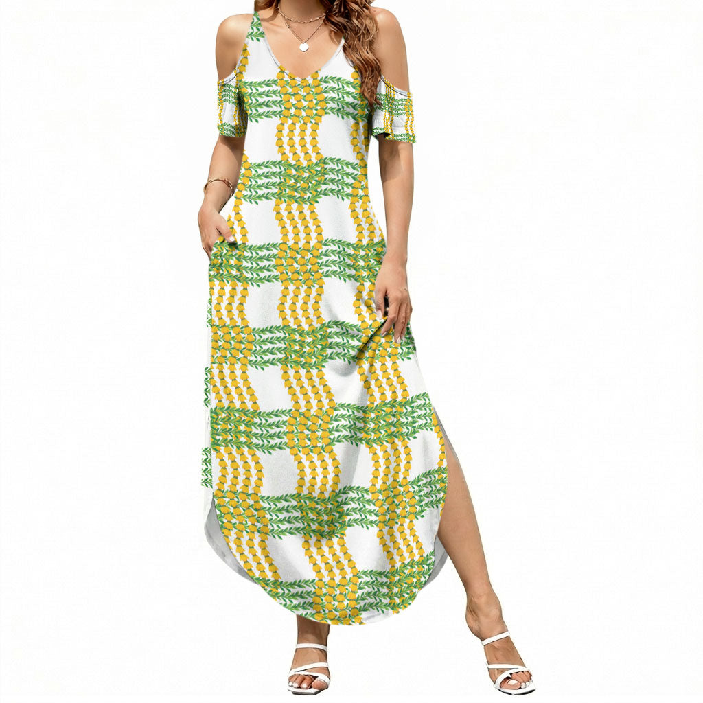 Aloha Hawaii Ilima Maile Lei Summer Maxi Dress Palaka Inspired Hawaiian-plaid White LT14 Women White - Polynesian Pride