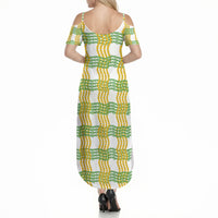 Aloha Hawaii Ilima Maile Lei Summer Maxi Dress Palaka Inspired Hawaiian-plaid White