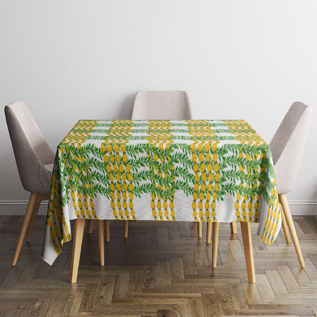 Aloha Hawaii Ilima Maile Lei Tablecloth Palaka Inspired Hawaiian-plaid White