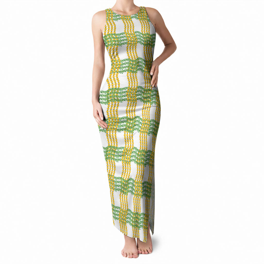 Aloha Hawaii Ilima Maile Lei Tank Maxi Dress Palaka Inspired Hawaiian-plaid White LT14 Women White - Polynesian Pride