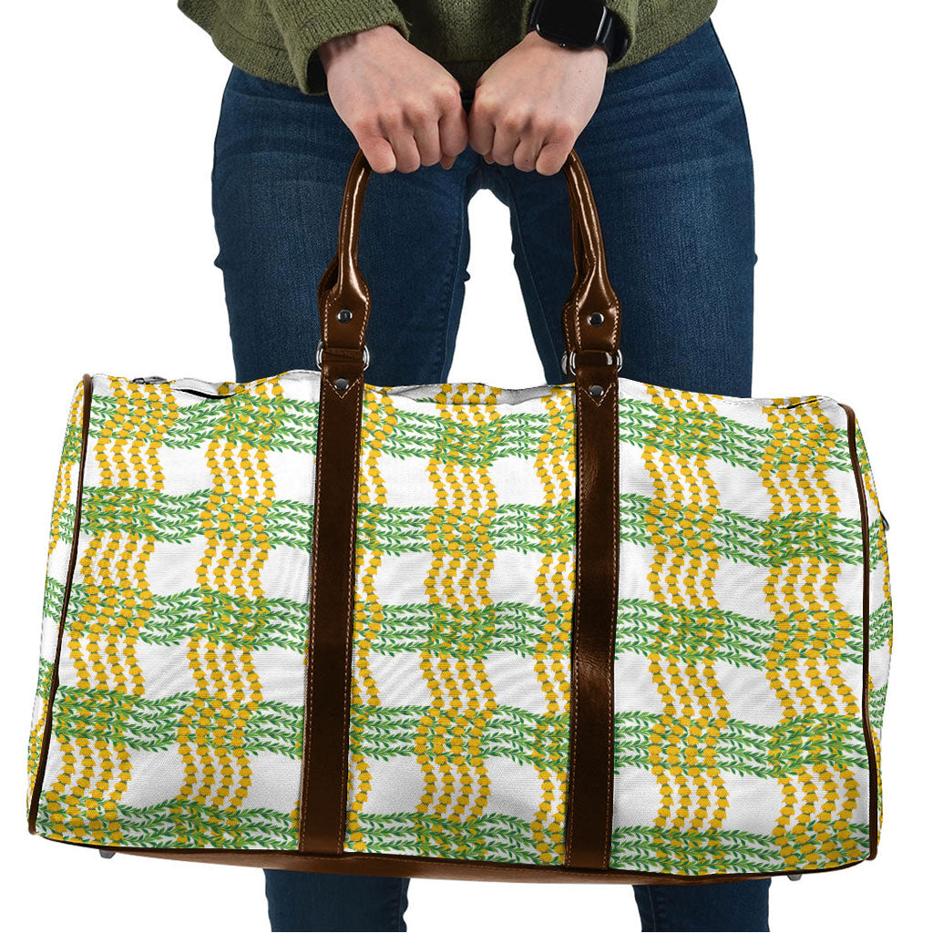 Aloha Hawaii Ilima Maile Lei Travel Bag Palaka Inspired Hawaiian-plaid White
