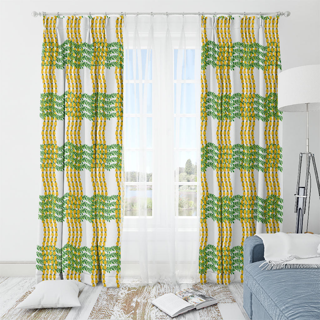Aloha Hawaii Ilima Maile Lei Window Curtain Palaka Inspired Hawaiian-plaid White