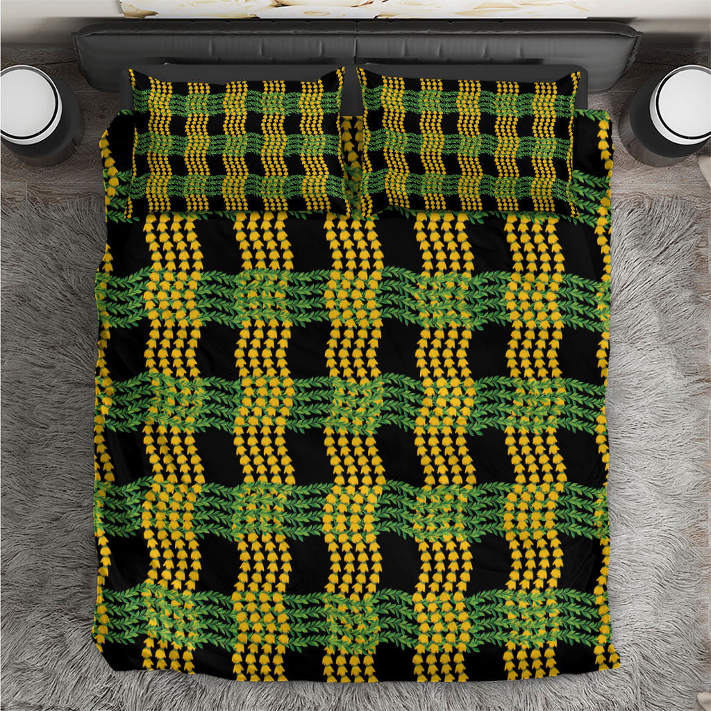 Aloha Hawaii Ilima Maile Lei Bedding Set Palaka Inspired Hawaiian-plaid Black