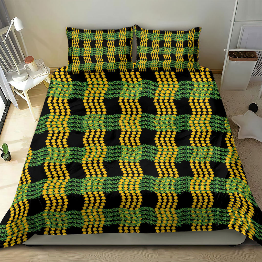 Aloha Hawaii Ilima Maile Lei Bedding Set Palaka Inspired Hawaiian-plaid Black
