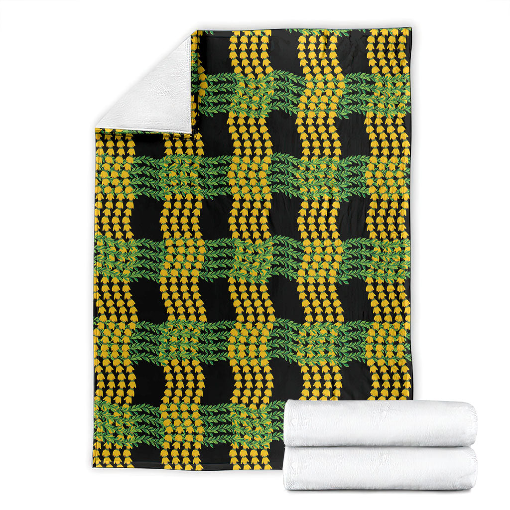 Aloha Hawaii Ilima Maile Lei Blanket Palaka Inspired Hawaiian-plaid Black