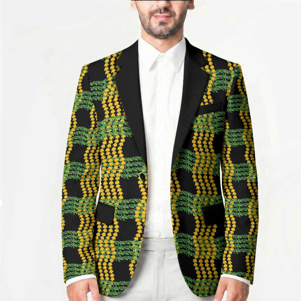 Aloha Hawaii Ilima Maile Lei Blazer Palaka Inspired Hawaiian-plaid Black